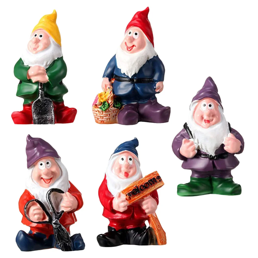 

5pcs Mini Resin Dwarf Models Micro Garden Adornments Mini Dwarf Figurines