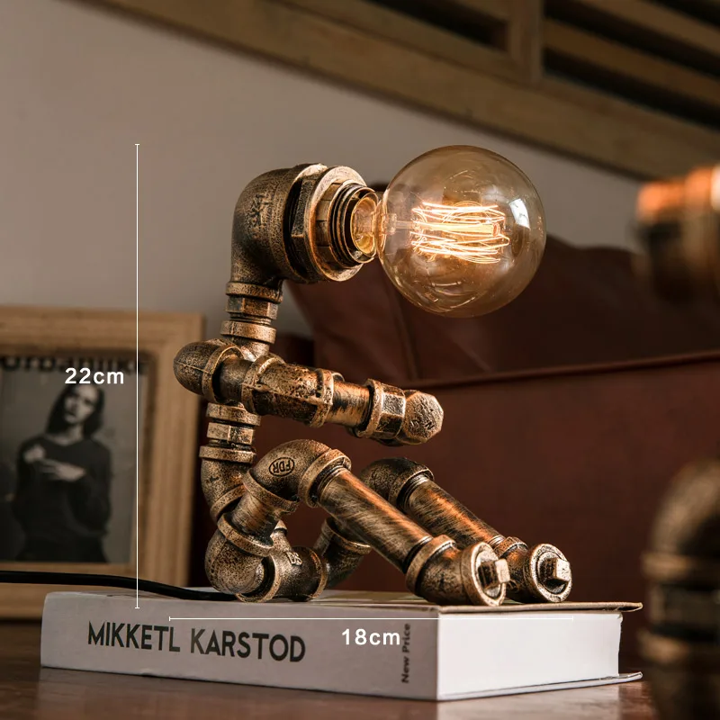 

Vintage table lamps retro water pipe robot desk deco industrial lamp beside bedroom lamp study decoration led