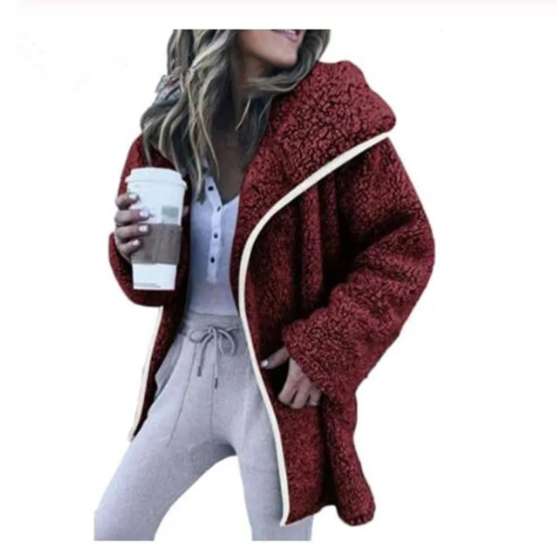 2019 Женская плюшевая куртка с длинным рукавом теплая модная шерстяная зимняя