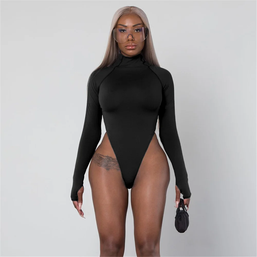Женский облегающий боди с высоким горлом и длинным рукавом 3 цвета на выбор |