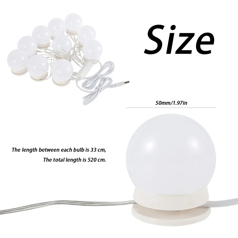 

USB LED Vanity Mirror Light Mirror Front Light 5V Makeup Lamp Wall Light Beauty 10 Bulbs Kit Dimmable Mirror Lights Three-color