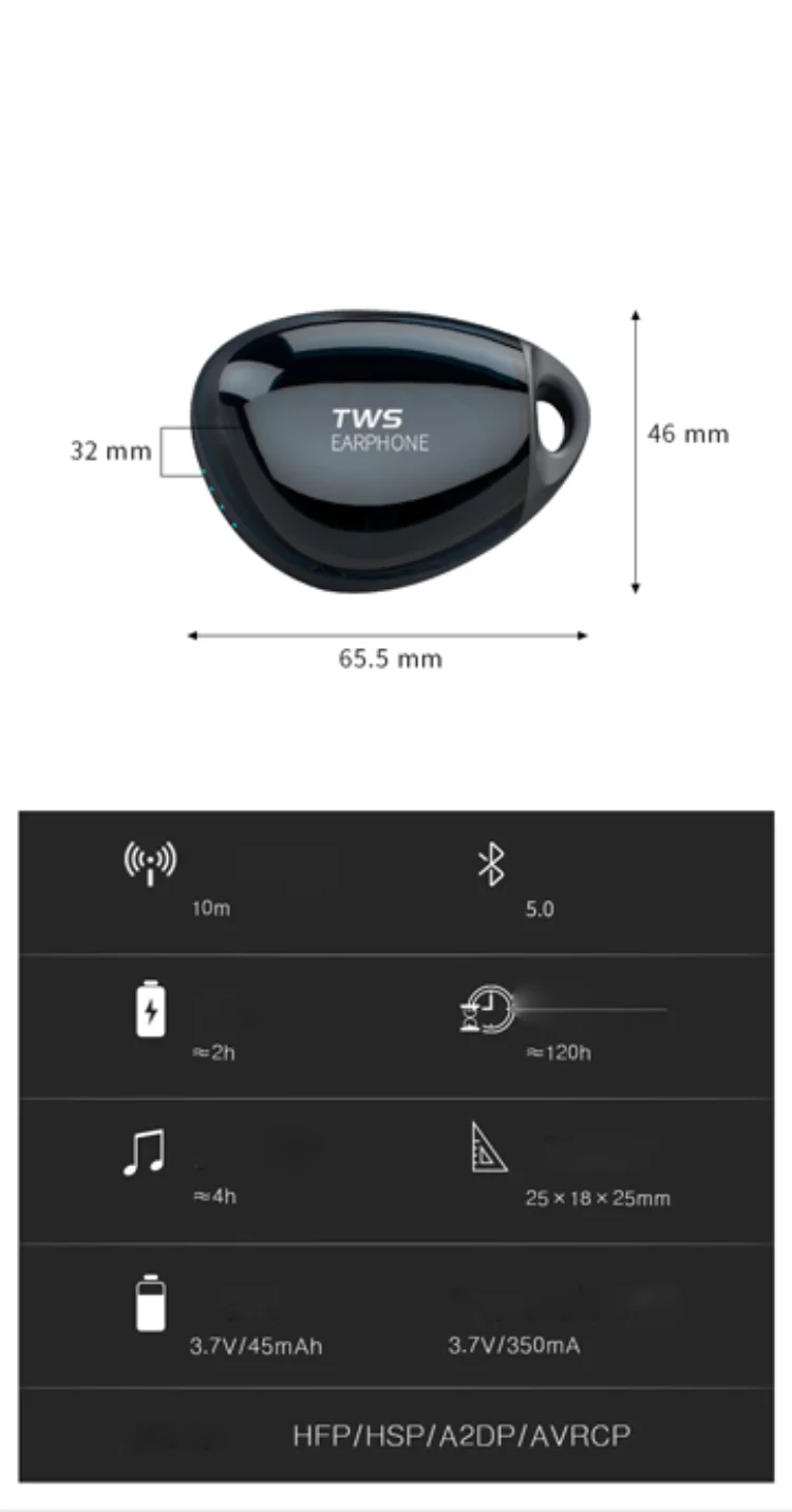 Bluetooth 5 0 наушники HD стерео беспроводные с зарядным футляром 350 мАч TWS мини