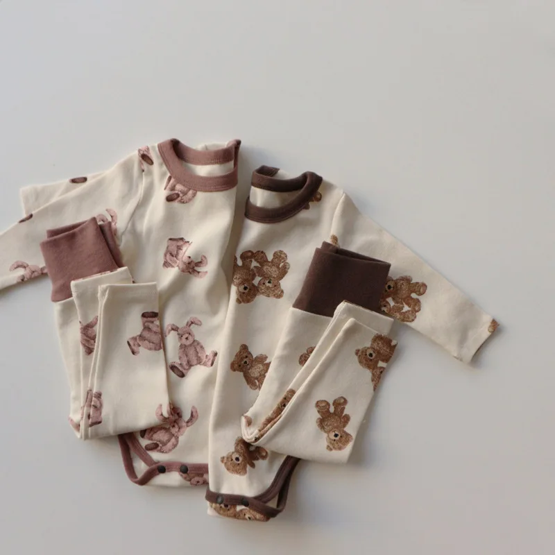 

Newborn Girls Bunny Clothes Kids Clothes Baby Boy Bear Clothes Sets Long Sleeve T Shirt + Pants Outfits Set Children 2pcs Suit