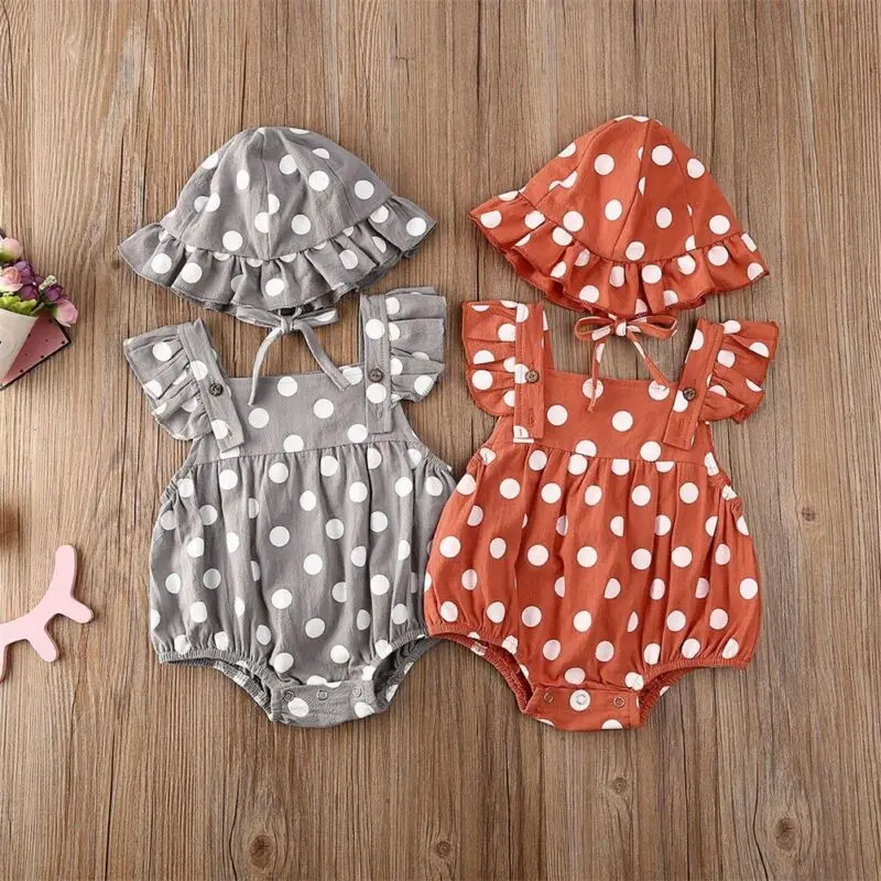 

Newborn Baby Girl Infant Boy Clothes Polka Dots Romper Jumpsuit Hat Outfits Set