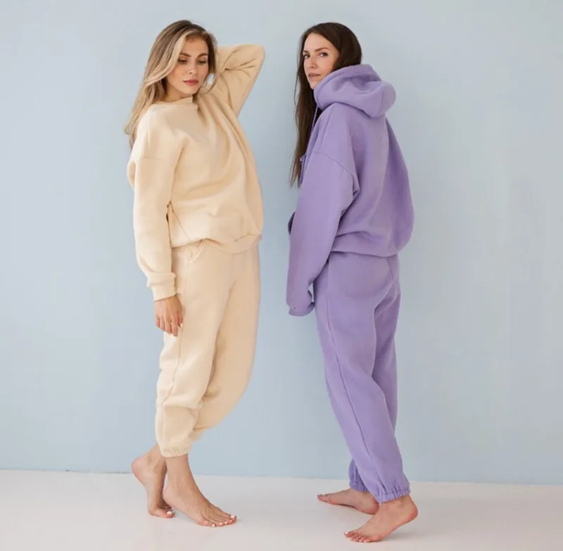

Tracksuits Women's Hoodie Autumn Solid Oversized Sweatshirt 2 Pieces Set Casual Long Sleeve Fleece Tops Long Pants Suit Outfits