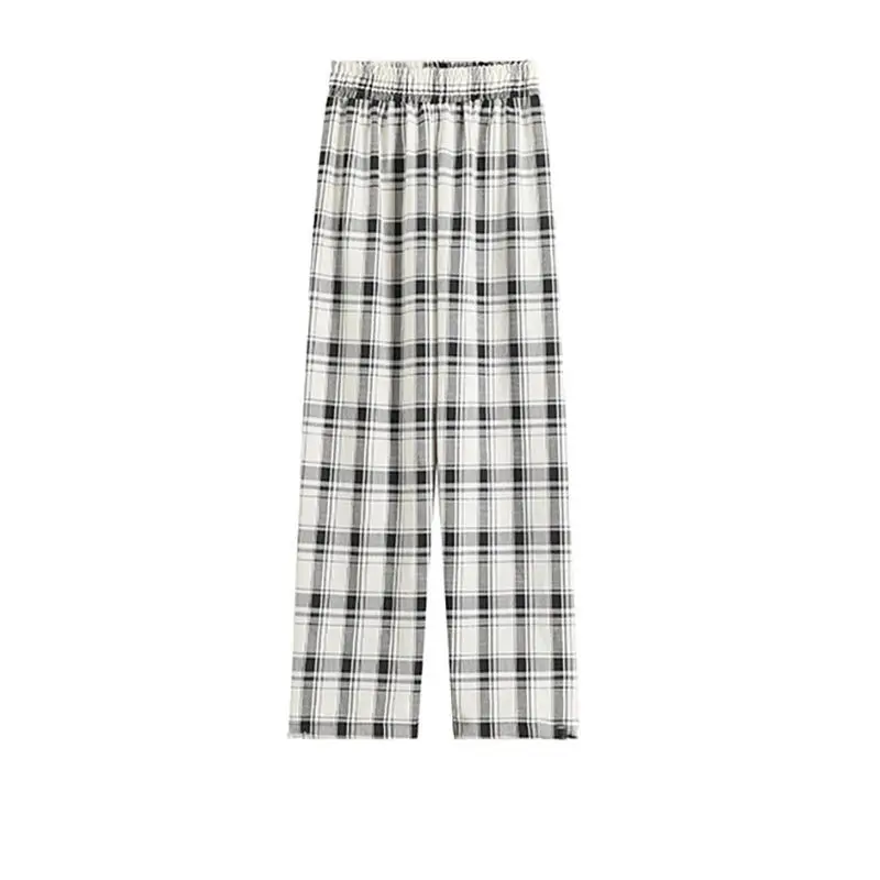 

Casual Pants Women Retro Plaid Bundle Trousers Elastic High Waist College Baggy Stylish Chic Leisure Harajuku Simple Students