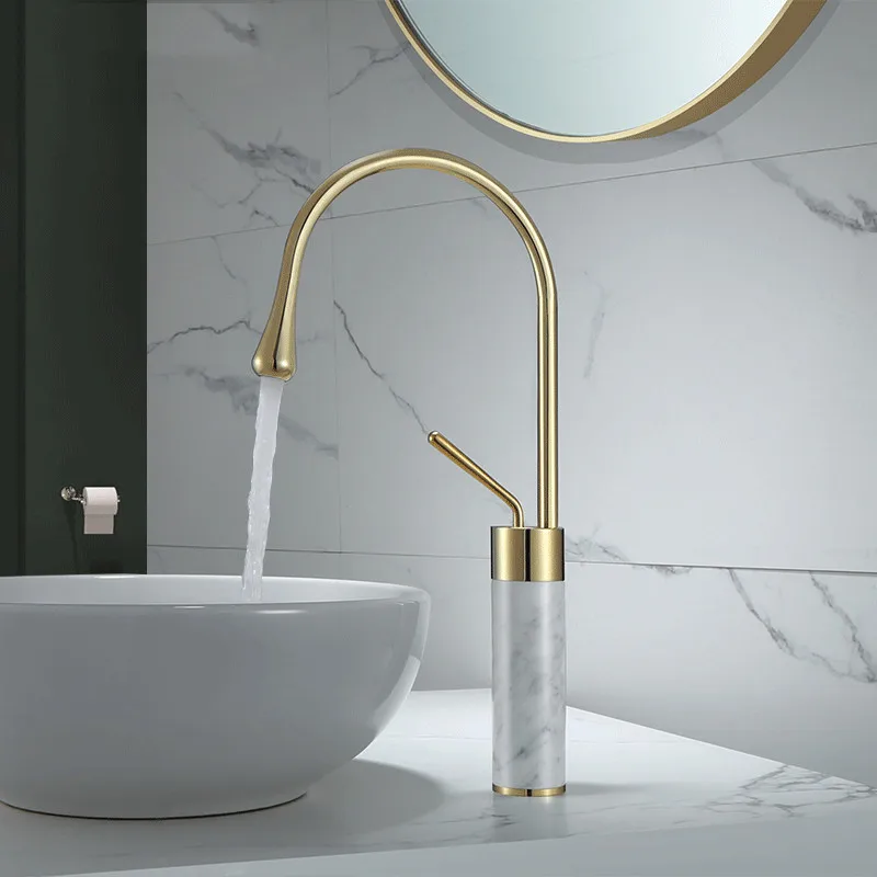 

New arrival Bathroom Single Lever Sink Faucet Crane Brass and Marble Material Sink Faucet Hot and Cold Water Tap