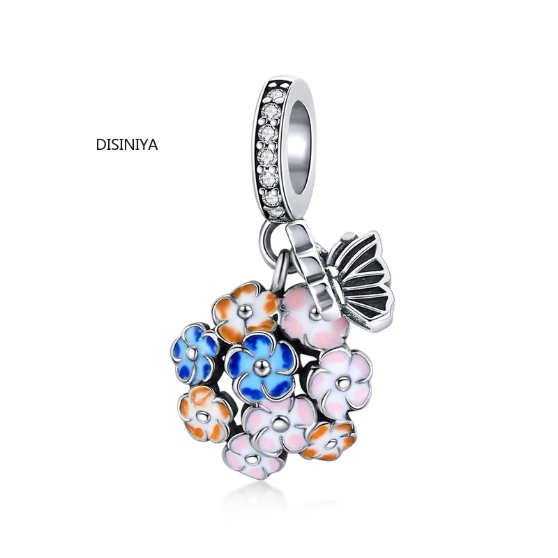 

Authentic 925 Sterling Silver Jewelry make Colorful Flowers Charm for Original Silver Beads Bracelet & Bangle DIY SCC261702