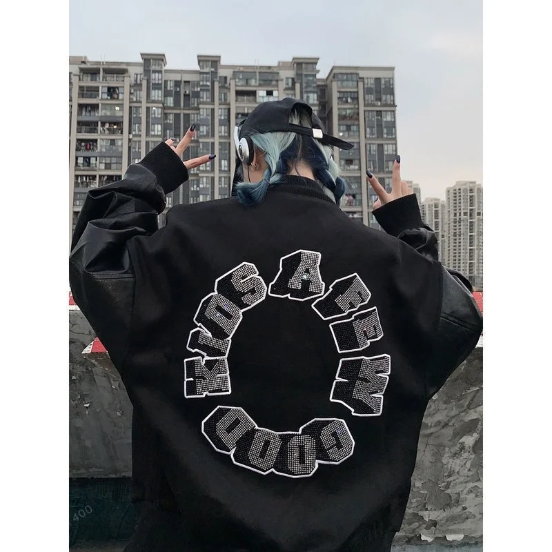 

Куртка Женская бейсбольная с надписью, модная Свободная куртка в стиле ретро, с вышивкой, в стиле хип-хоп, пиджак для пар, весна