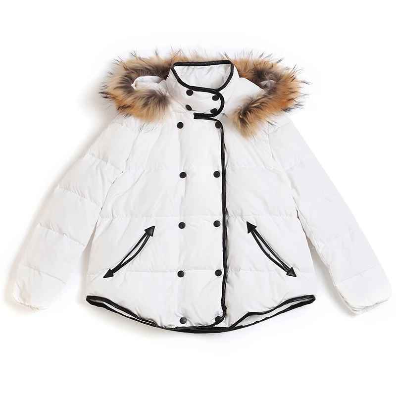 

Женский белый пуховик с меховым воротником, облегающая куртка, модная теплая Свободная Повседневная Верхняя одежда на осень и зиму