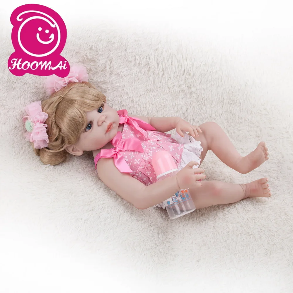 

18" Silicone Baby Doll Full Body Hair Toy Doll Baby Toddle Doll Smooth Vinyl Body Soft Silicone Realistic Toys for Children