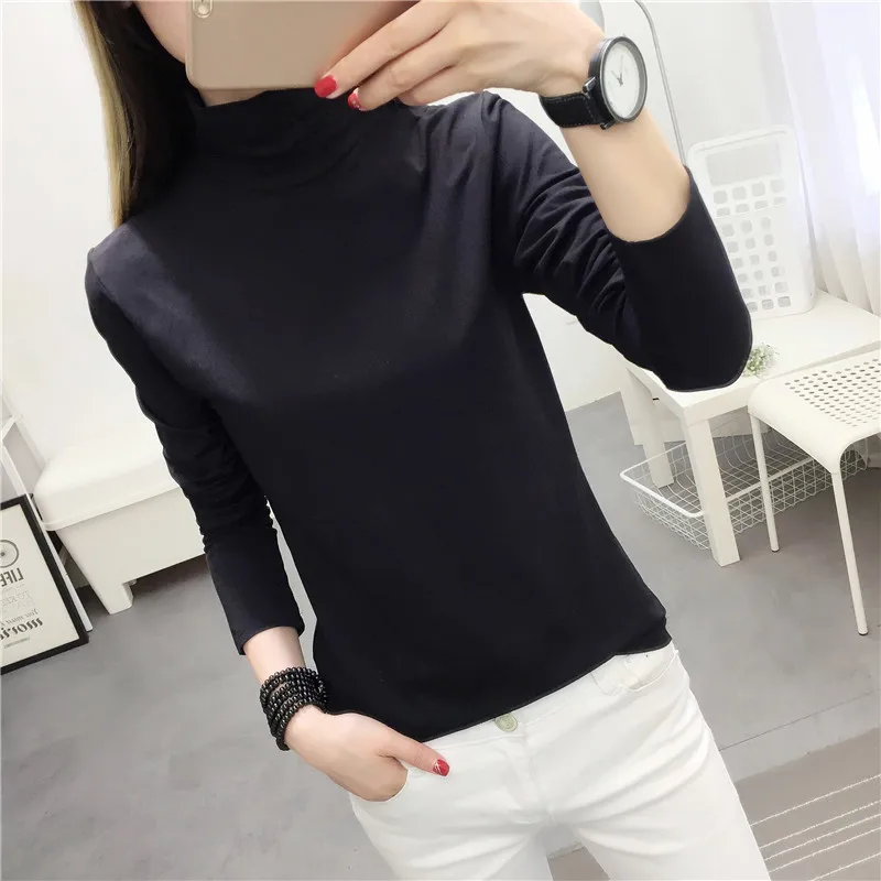 Футболка женская с длинным рукавом простая универсальная водолазка в Корейском