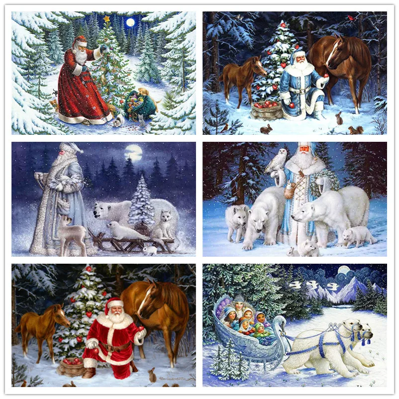 5D Diamond Painting Santa Claus Full Round Diamond Mosaic Animal Embroidery Cross Stitch Horse Christmas Gift New Arrival