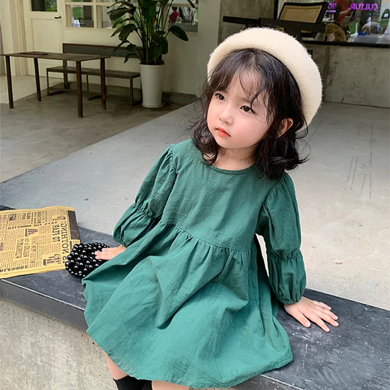 

New Green Children Spring Summer Dress Baby Girls Dresses Trendy Kids Long Sleeve Ruffle Special Occasion High Quality