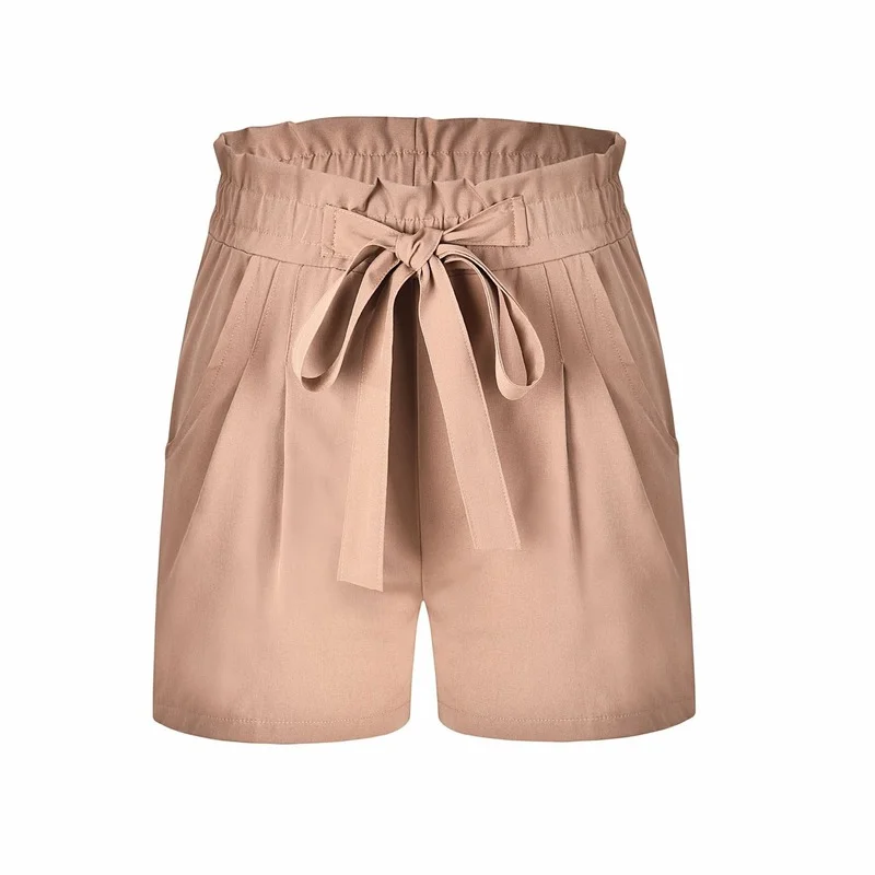 

2021 Summer Women High Waist Tie Belt Khaki Fitness Shorts Bottoms Female Oversize Casual Wide-Leg Shorts Womens Summer Clothing