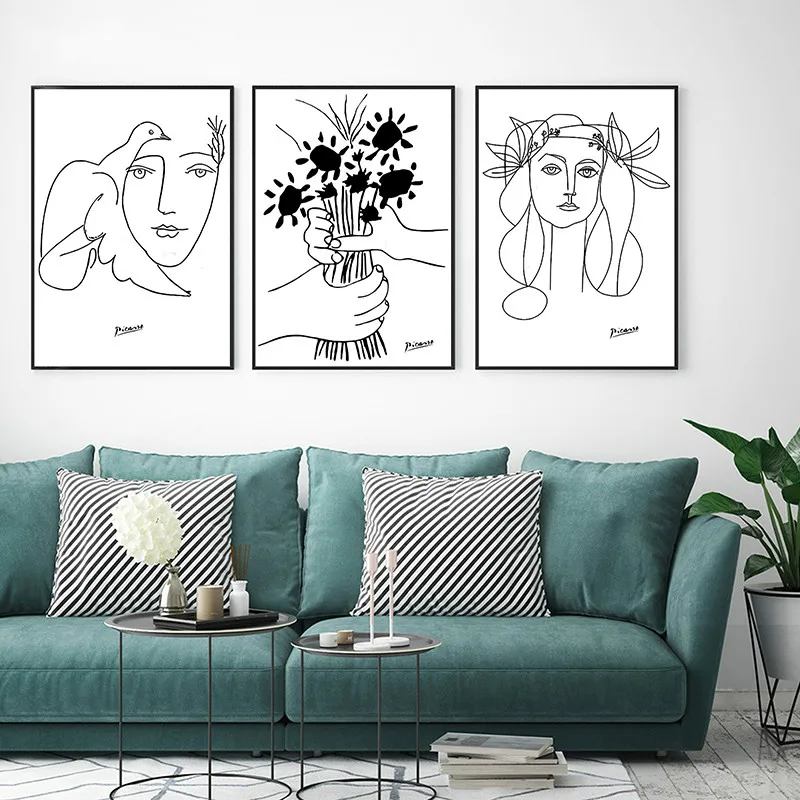 Picasso Line Art Холст Рисование наброски женский Букет мира живопись постер и принты