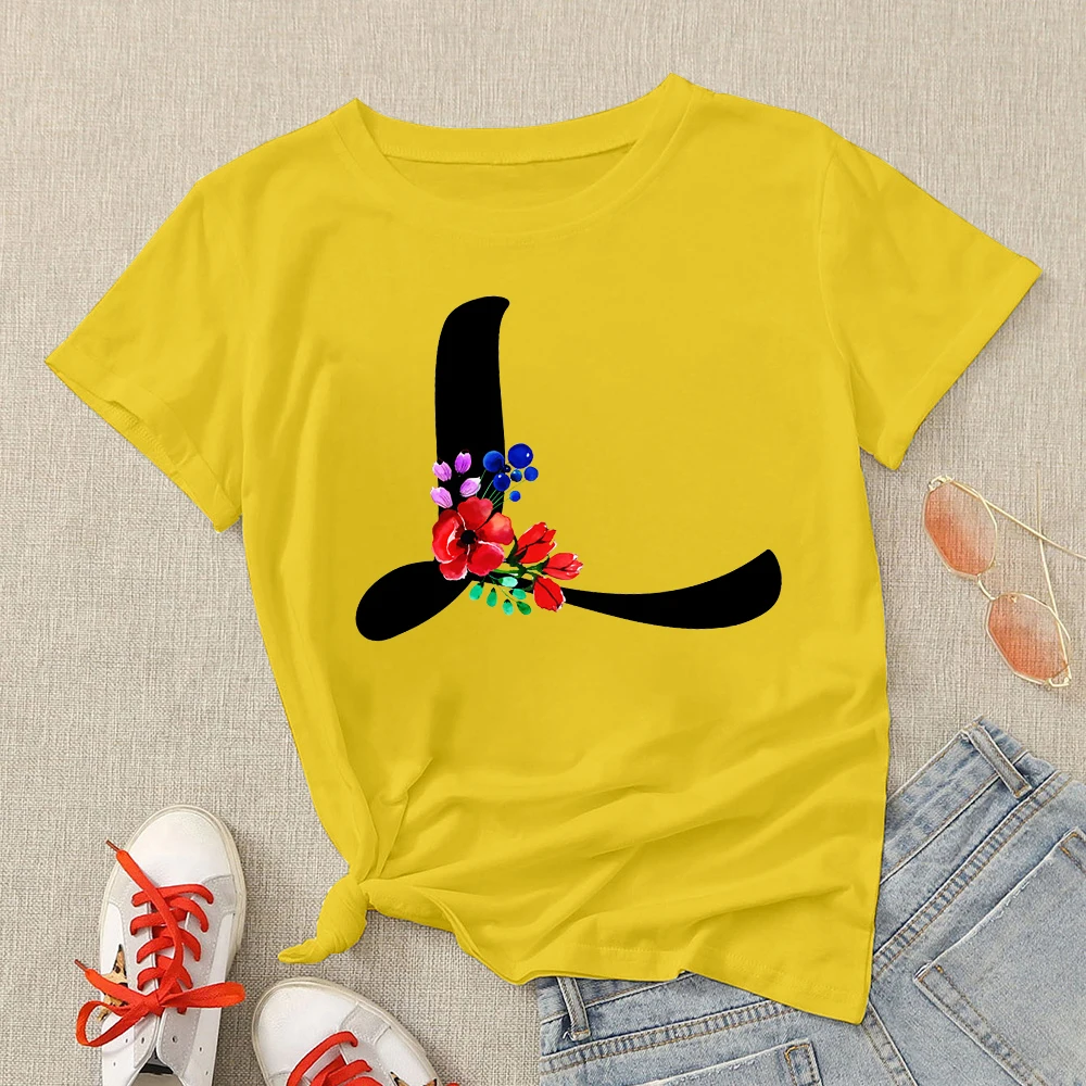 

Lithuania Popular Letter Flowers Printed Women Streetwear Tees Tumblr Crewneck Tshirt Harajuku Fashion Edgy Shirt personalise
