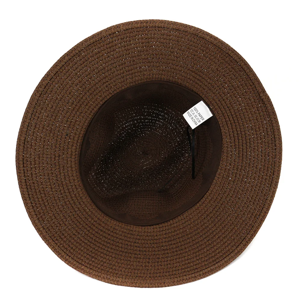 

ZLD Summer women wide brim straw hat fashion flat top cap elegant ribbon lady sun beach caps jazz hat UV protection straw hat