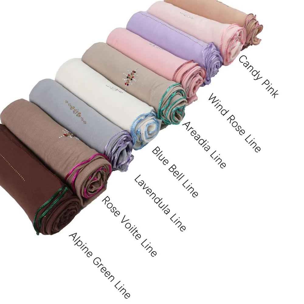 

Tax Free Muslim Women Hijab Crystal AB Stones with Colorful lines Scarf Netherlands stretchy Cotton Jersey Shawls D29