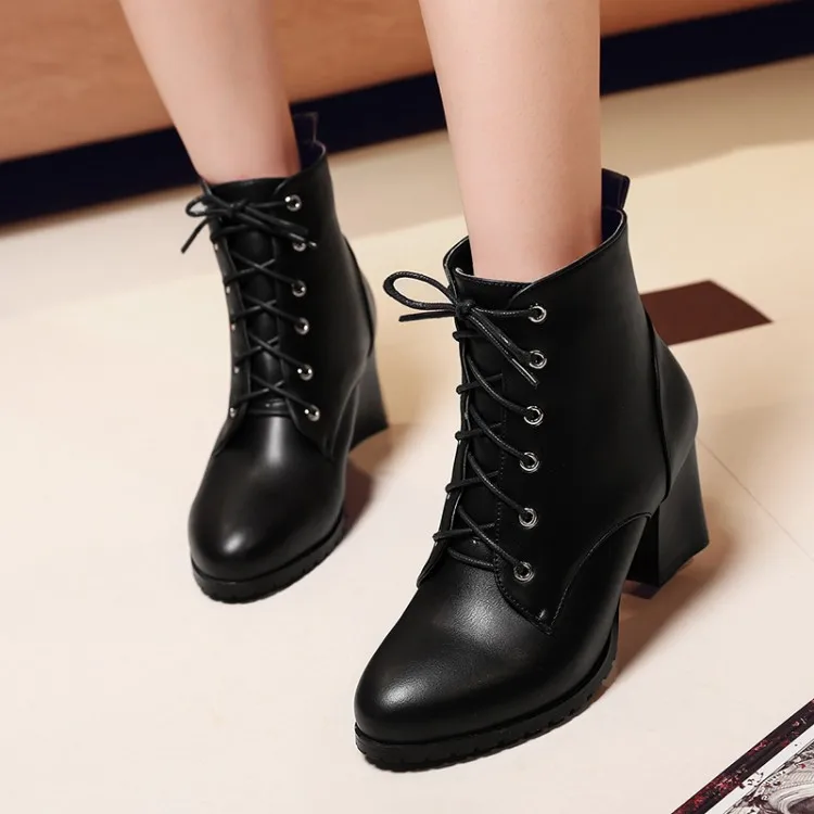 Женские зимние ботинки обувь на высоком каблуке для девочек черные красные