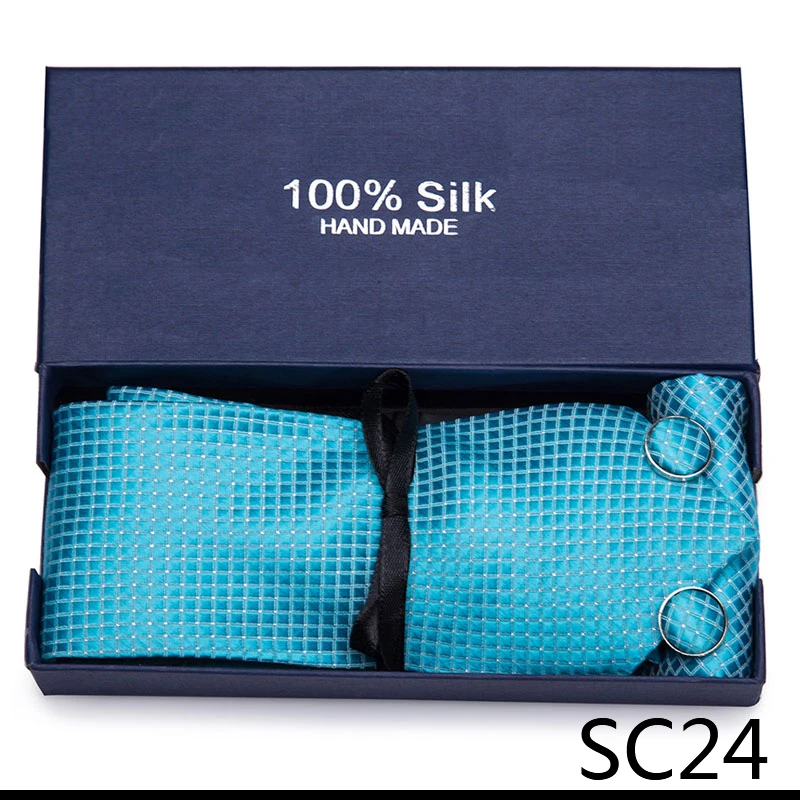 

Brand Newest design Nice Handmade Luxury 7.5 cm Tie Hanky Pocket Squares Cufflink Set Tie Clip Necktie Box Brown Father's Day