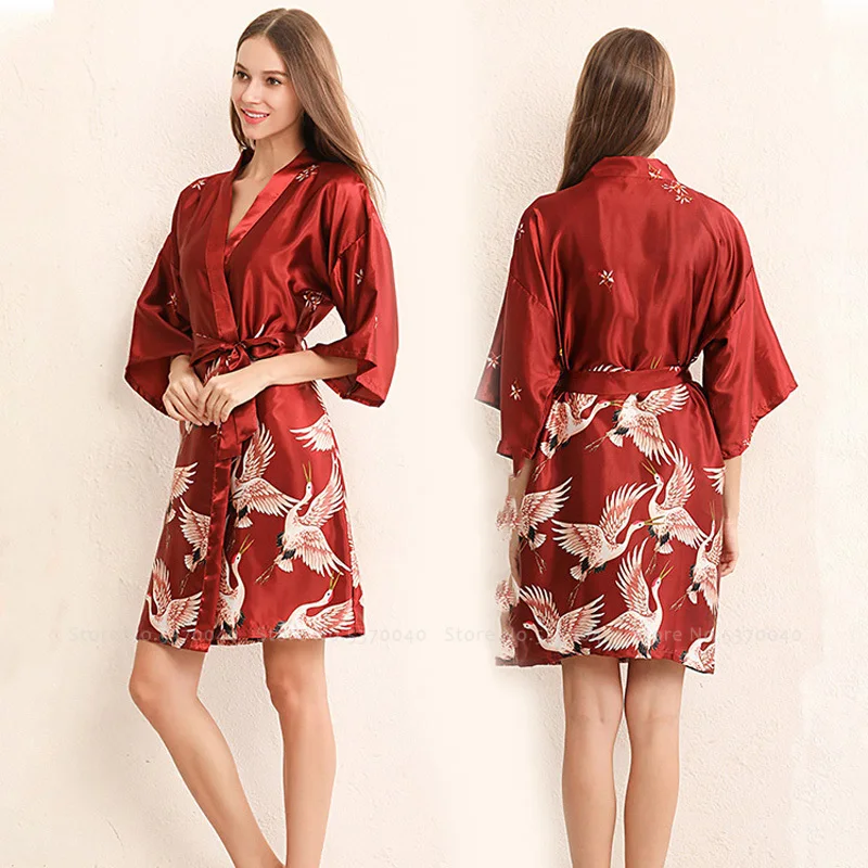 Кимоно в японском стиле банные халаты вечернее платье для сна атласное Женский
