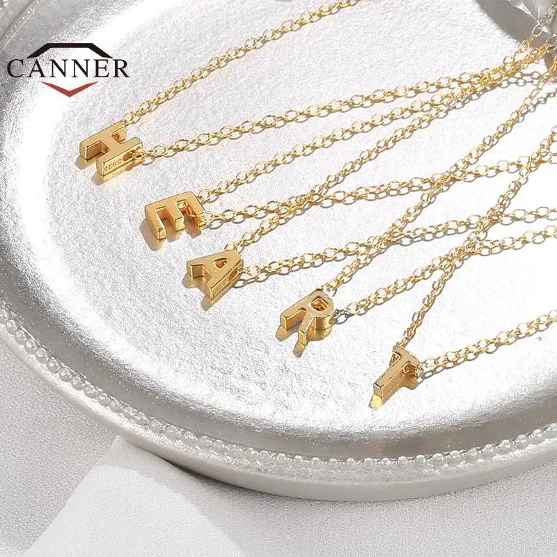 

CANNER Initial Alphabet Pendant Necklace 925 Sterling Silver Gold Color Choker Necklaces For Women Fine Jewelry Free Shipping