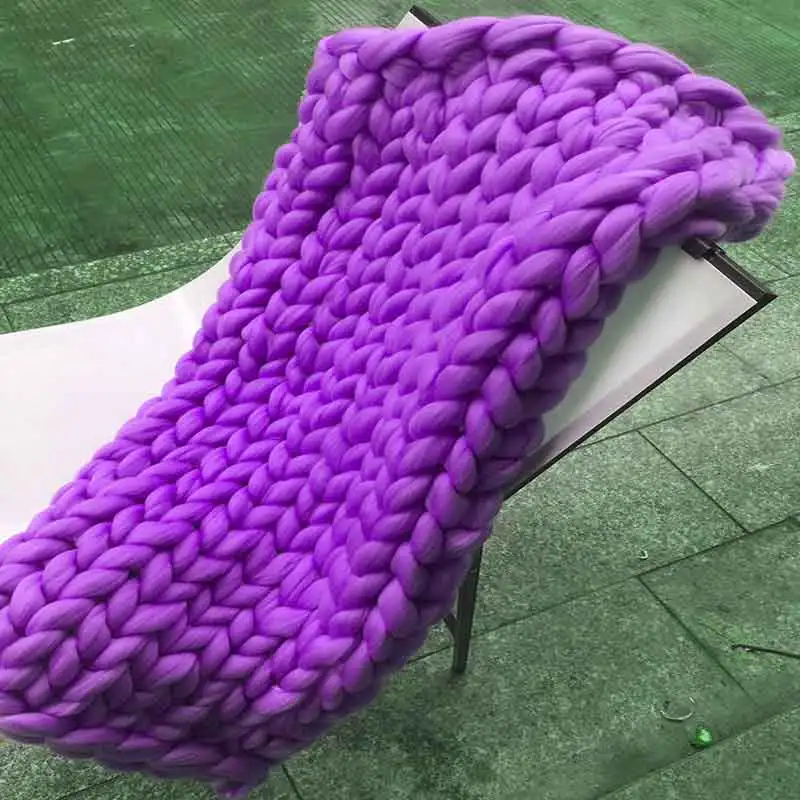 purple Супер мягкое теплое вязаное одеяло ручной работы из толстой пряжи шерстяное объемное вязаное одеяло зимний диван-кровать домашний декор пледы одеяло s - Цвет: purple
