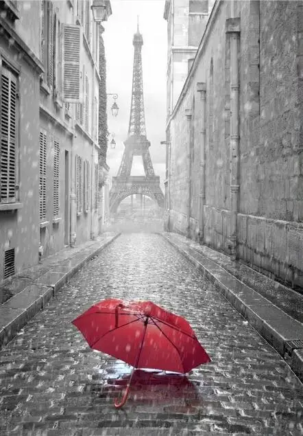 Красный зонт Эйфелева башня искусство пленка печать Шелковый плакат для