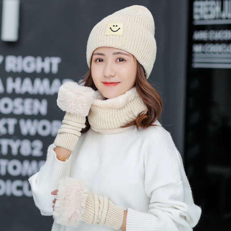 Новая зимняя вязаная теплая Толстая плюшевая шапочка в полоску + воротник