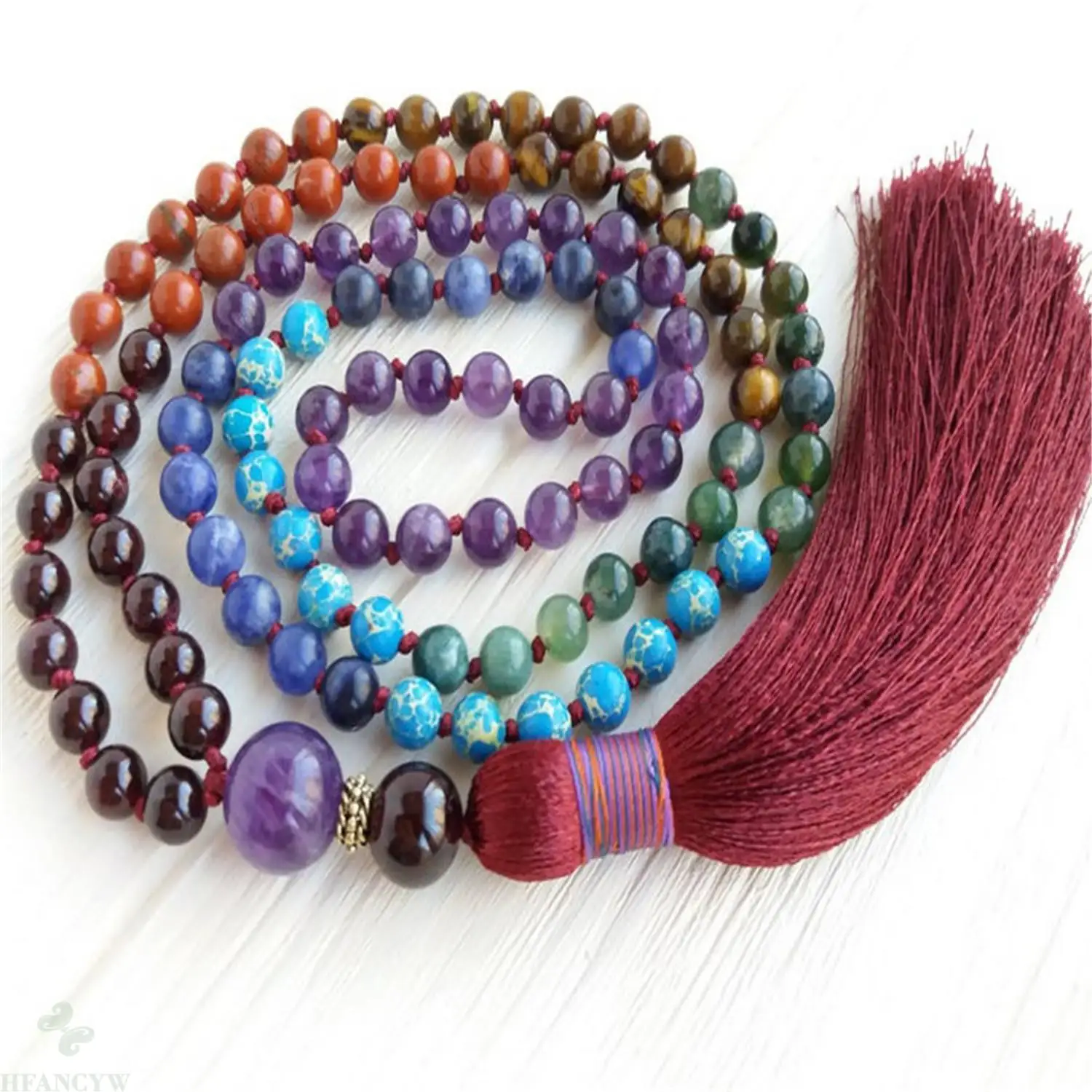 

8mm 7 Chakras Stone 108 Beads Handmade Tassel Necklace Spiritua Meditation Buddhism Prayer Yoga Wristband Mala Spirituality