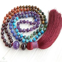 8mm 7 chakras stone 108 beads handmade tassel necklace spiritua meditation buddhism prayer yoga wristband mala spirituality
