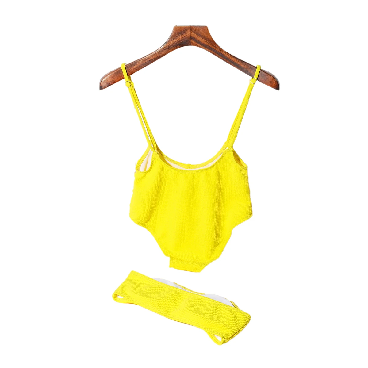 Женский летний комплект бикини однотонный топ с открытой спиной и стринги