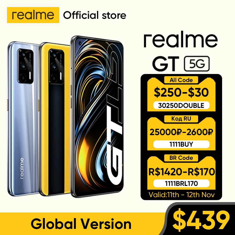  Смартфон realme GT, телефон со встроенным дисплеем, процессором Snapdragon 888, 65 Вт, 120 Гц, AMOLED экраном 6,43 дюйма, ОЗУ 8 Гб, ПЗУ 128 ГБ, NFC, 4500 мАч 