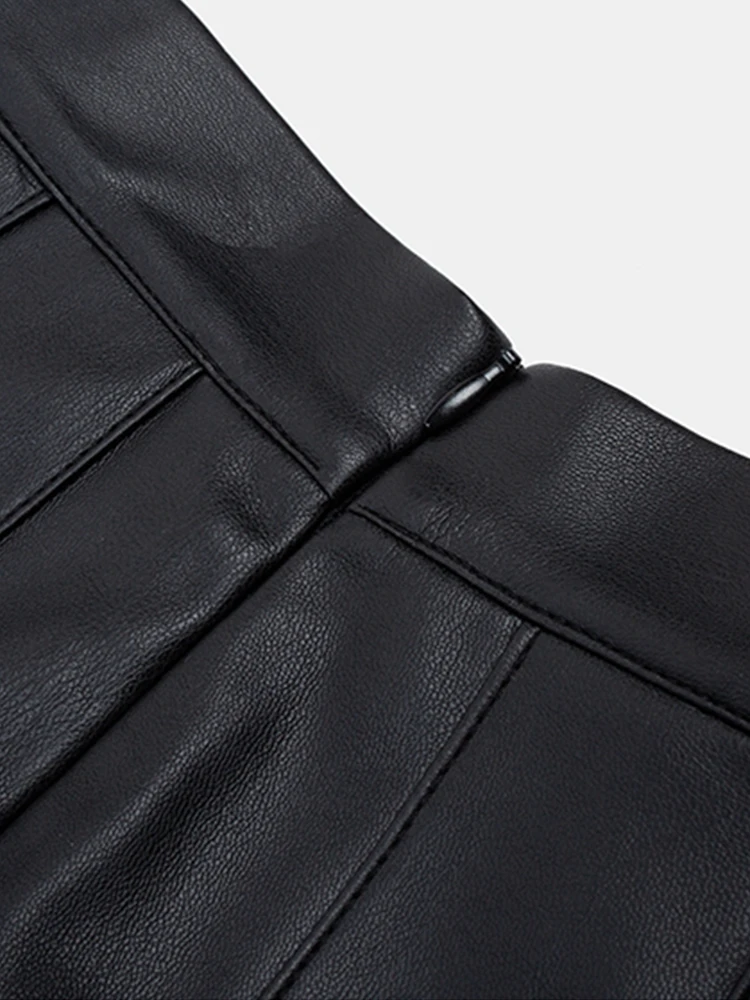 

Lautaro Runway Long Black Soft Pu Leather Asymmetrical Skirt Pleated Gothic Midi Skirts for Women 2021 Korean Fashion Clothing