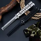 Расческа для волос складная, из нержавеющей стали, для тренировок, в стиле бабочки, чернаясеребристая