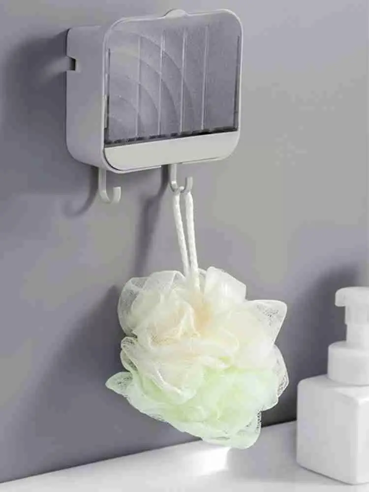 

1 Pcs New Style Wall Mounted with Lid Double Grids Soap No Colors Rack Box Draining Holder Trace Bathroom Storage 3 Creativ L5D3