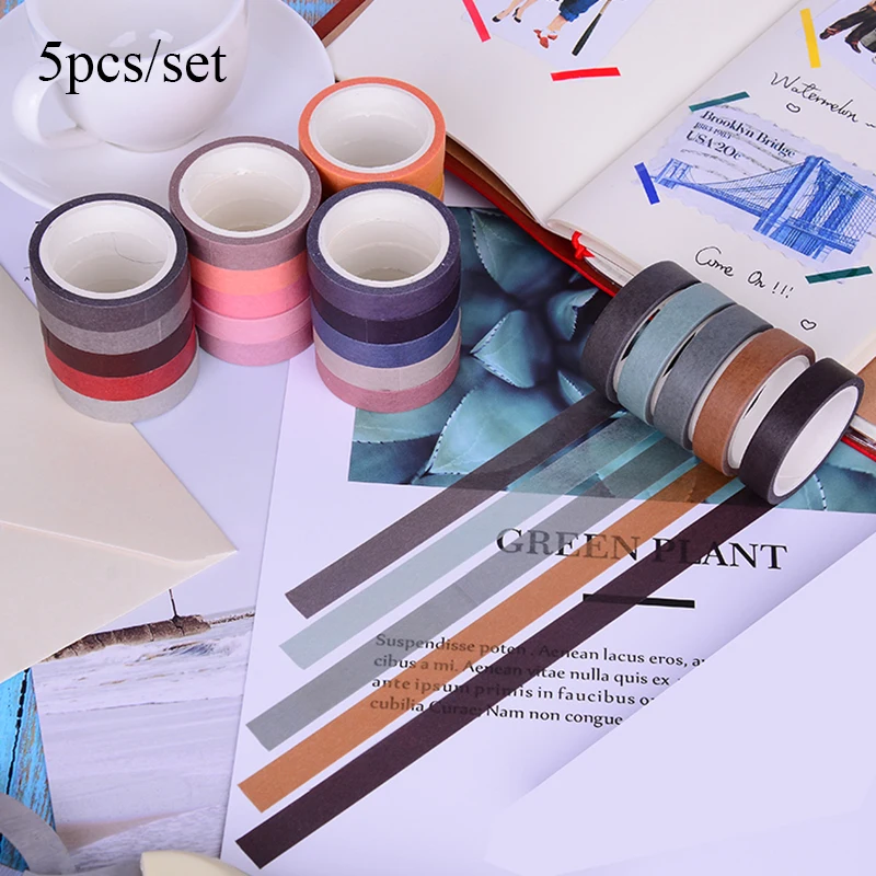 

5Pcs/Set Solid Color Paper Tape DIY Decorative Scrapbook Masking Tape Washi Tape Stationery Office Supply Adhesive Tape 10mm*5M