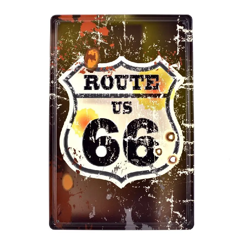 [Luckyaboy] Route 66 серфинг автобус 3D тисненые металлические жестяные знаки Бар Паб вечерние декоративные тарелки человек пещера наклейки на стену плакат - Цвет: E015