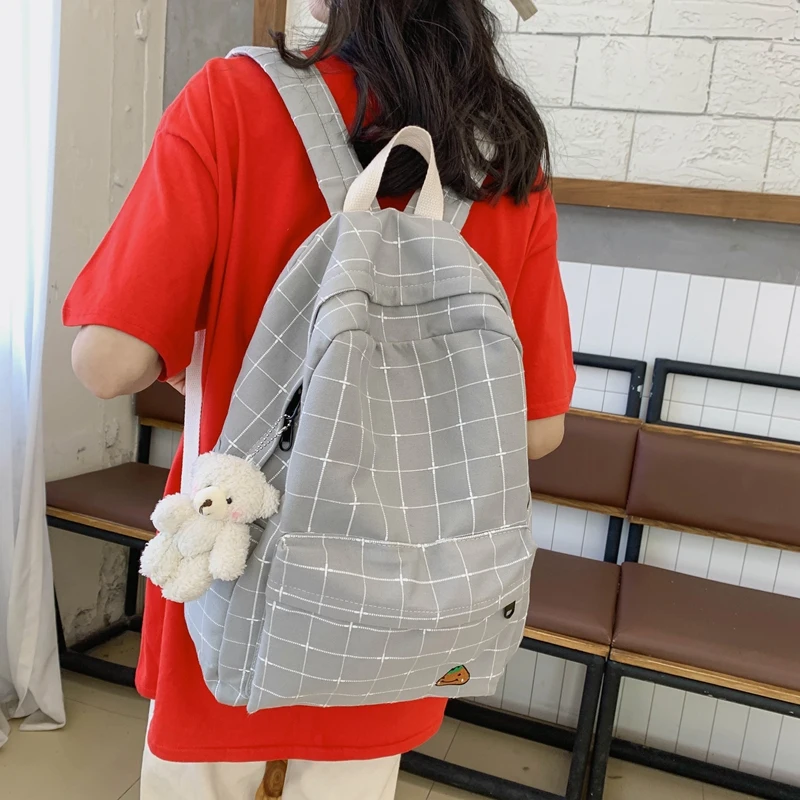 

New Plaid canvas Women Backpack Female Exquisite embroidery schoolbag for Teenage Girls Mochila Large capacity Travel Bag