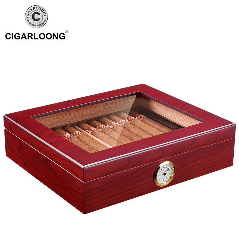 Темно-серый COHIBA Портативный коробка для сигар с Стекло Топ оптовый сигарный хьюмидор Cedar Wood CA-0121 - Цвет: Темно-серый