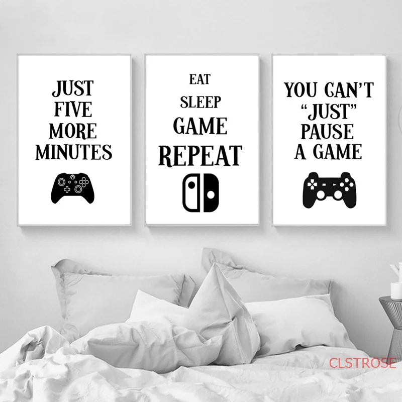 

Game Gamer Quotes Nordic Style Poster Modern Home Decoration Canvas Painting Black White Wall Art Printed For Boys Bedroom