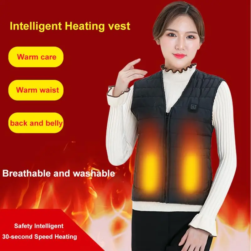 

Women Men Three Grades Electric Washable Fishing Hiking USB Charging One Button Warm Winter Adjustable Heating Vest Travel
