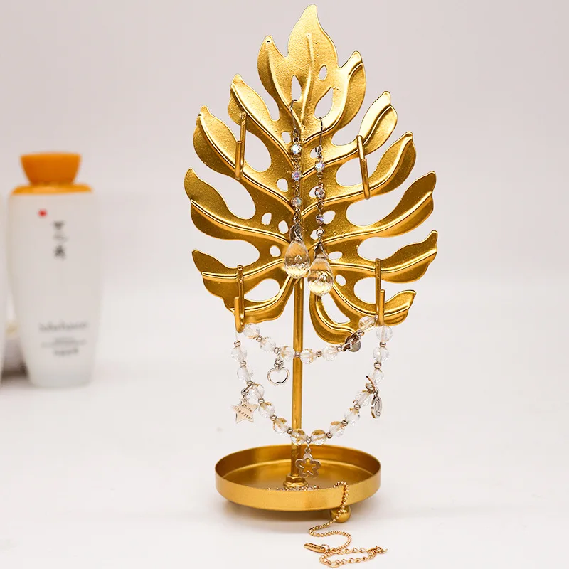 

Creative European Leaf Jewelry Holder Gold Metal Iron Necklace Earrings Jewelry Display Organizer Storage Exquisite Decoration