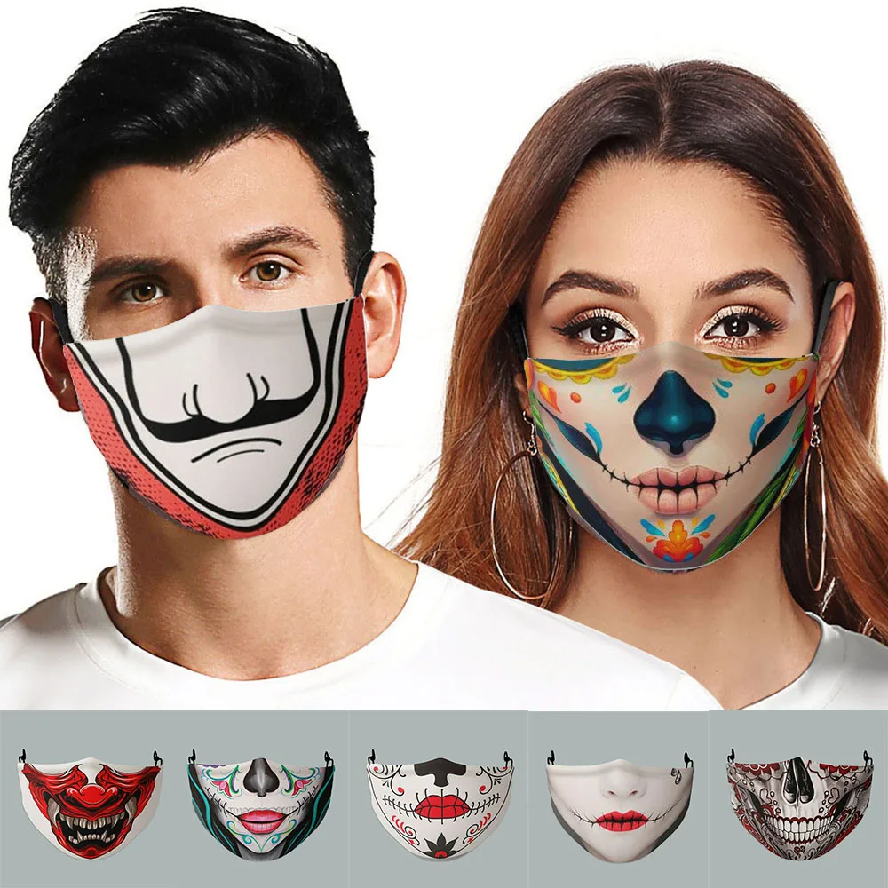 

Маски хлопковые для взрослых, смешные пылезащитные многоразовые маски с рисунком черепа для женщин и мужчин, для Хэллоуина, вечеринки