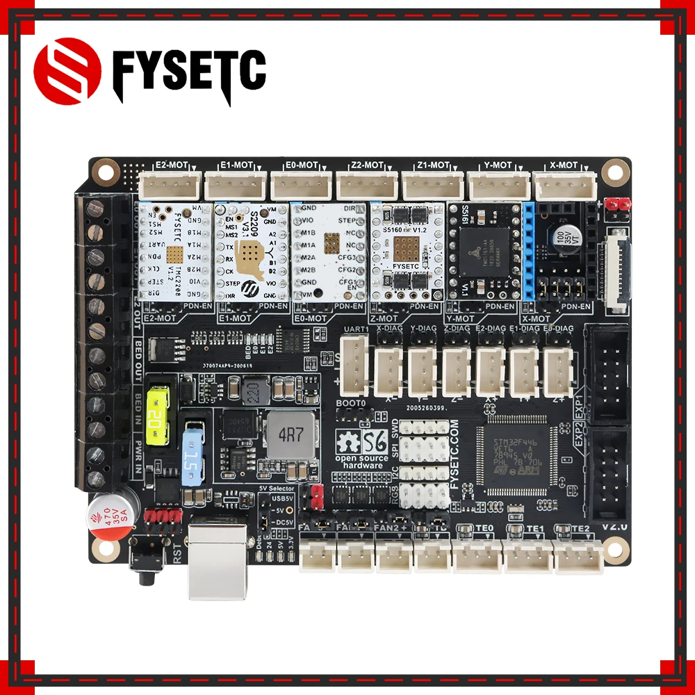 : FYSETC S6 V2.0 основная плата 32 бит Управление доска с TMC2208 TMC2209 TMC5060 TMC5161 Поддержка 6X