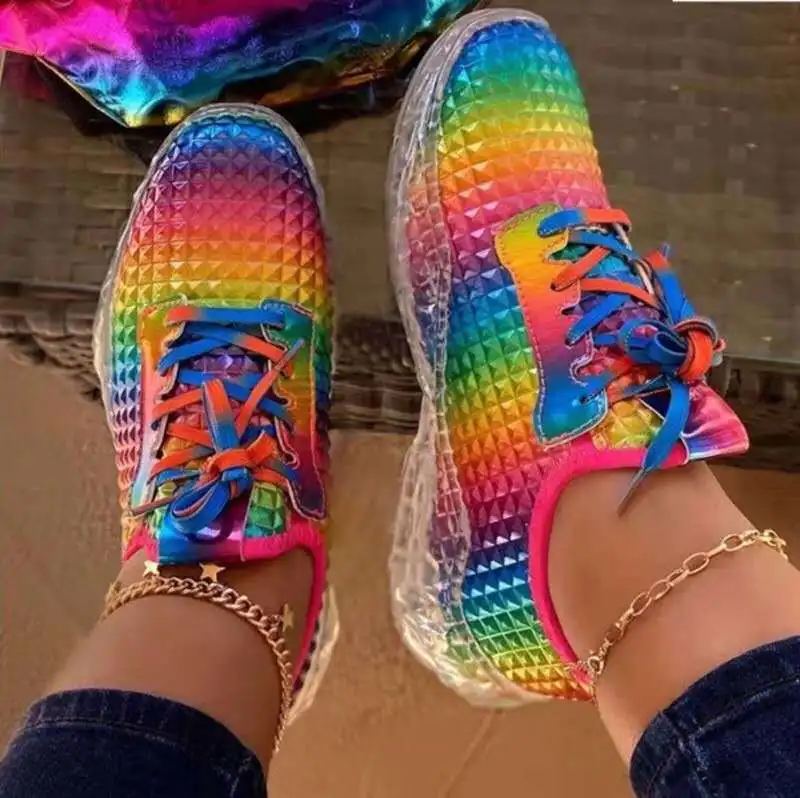 

Women Sneaker 2020 Ladies Mixed Color Lace up Vulcanized Shoes Casual Breathable Sport Woman Comfort Walking shoes Female Flats