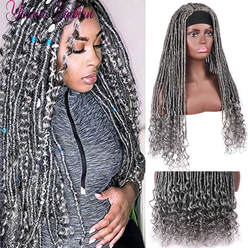 Synthetic Headband Curl Wigs Dreadlocks Goddess Locs Wig For Black Women Crochet Braiding Faux Locs Dread Locks Headband Wigs