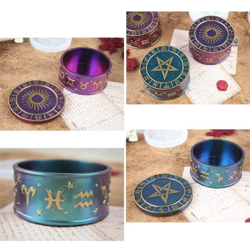

12 Constellation Storage Box Epoxy Resin Casting Mold with Sun Star Lids Molds 875B
