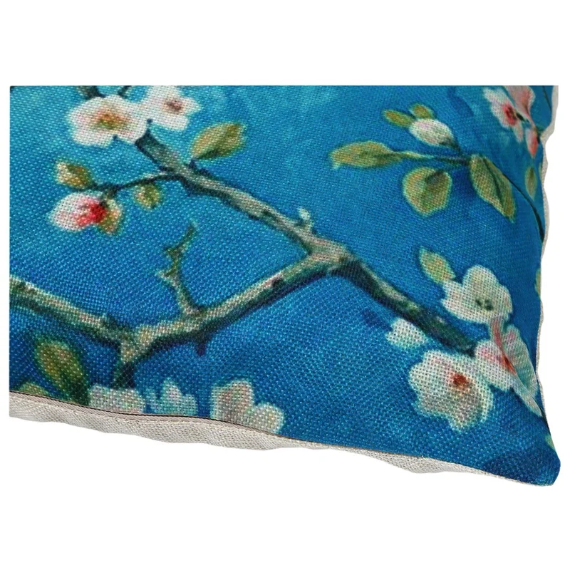 2 Pcs Car Sofa Cushions Pillowcase Cherry Blossom Branch Bird &amp Teal Hydrangea | Дом и сад